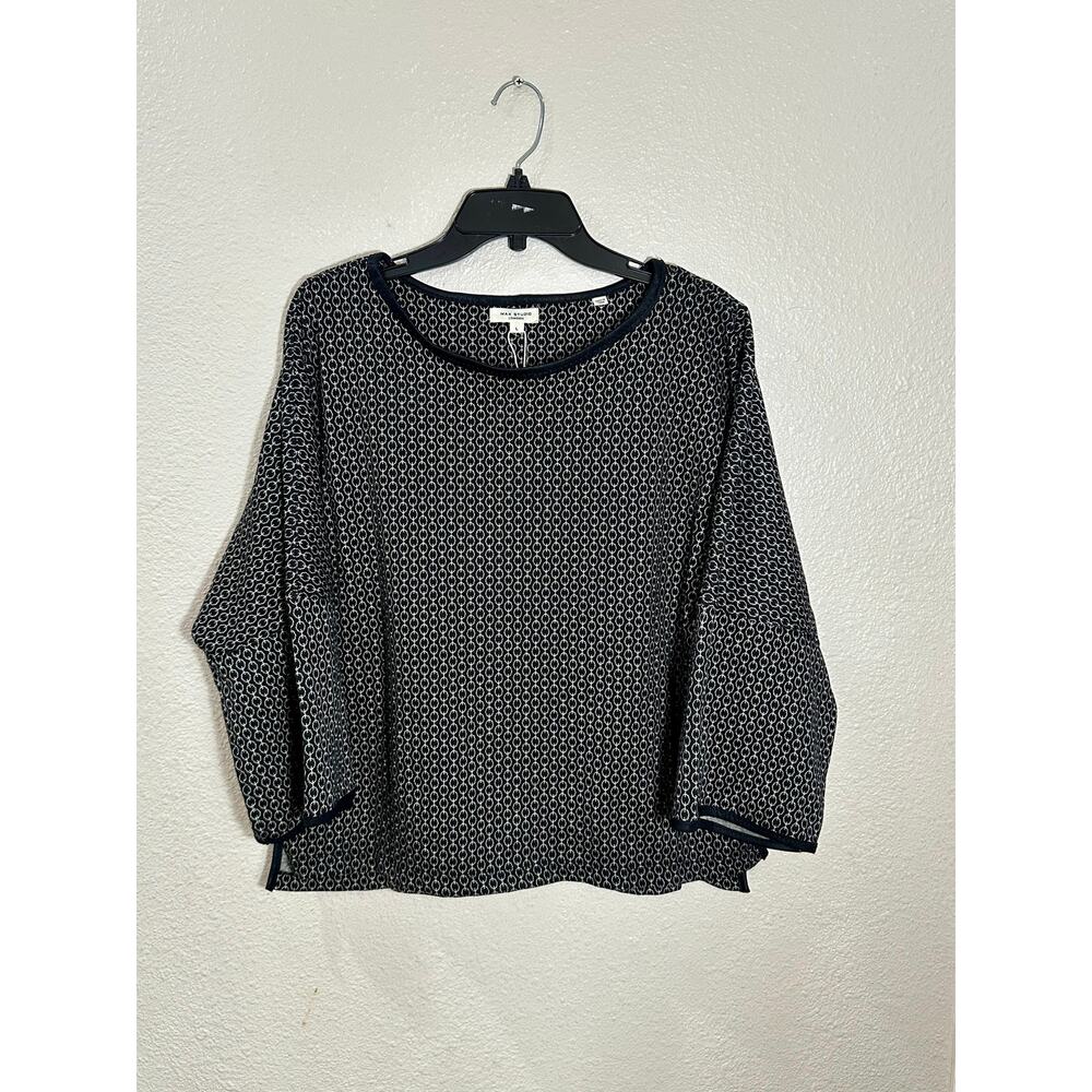 Max Studio London Black & Ivory Geometric Knit Top NWT